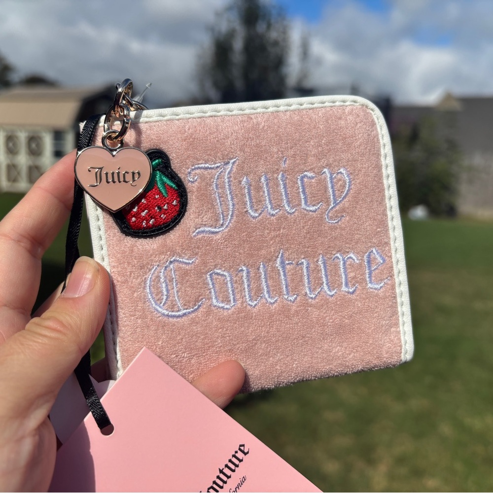 Juicy Couture Pink Diamond Angel Sweet Juicy L-Zip Card Case Embroidered NWT